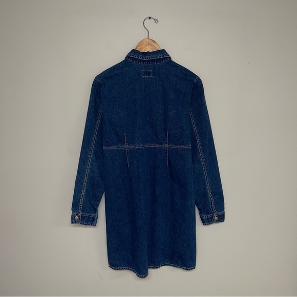Calvin Klein Denim Dress Size Medium Petite Blue Red Long Sleeve Vintage Jean - Picture 6 of 8